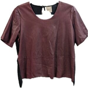 Mason 2 Burgundy Lambskin Leather Front Top Short Sleeve Silk Lined Emo Gothic